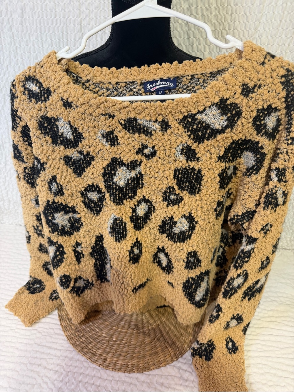 Freshman Tan and Black Leopard-Print Crewneck Sweater
